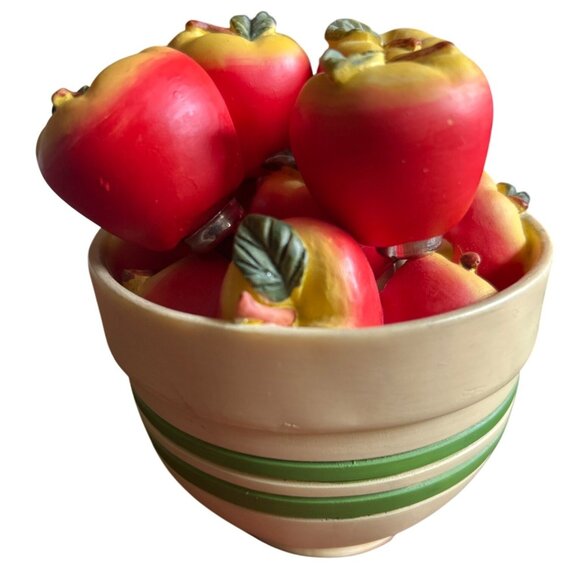 Vtg Red & Yellow Apple Spreaders With Ceramic Bowl - Set Of 4 Spreaders & Bowl - Picture 2 of 7